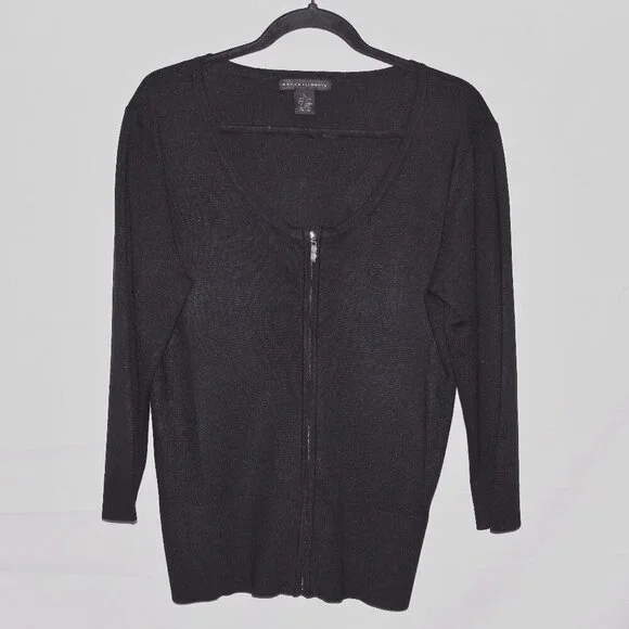 Grace Elements, Sweater, XL, Black, Cardigan, Zipper Front, 3/4 Sleeve - Picture 1 of 3